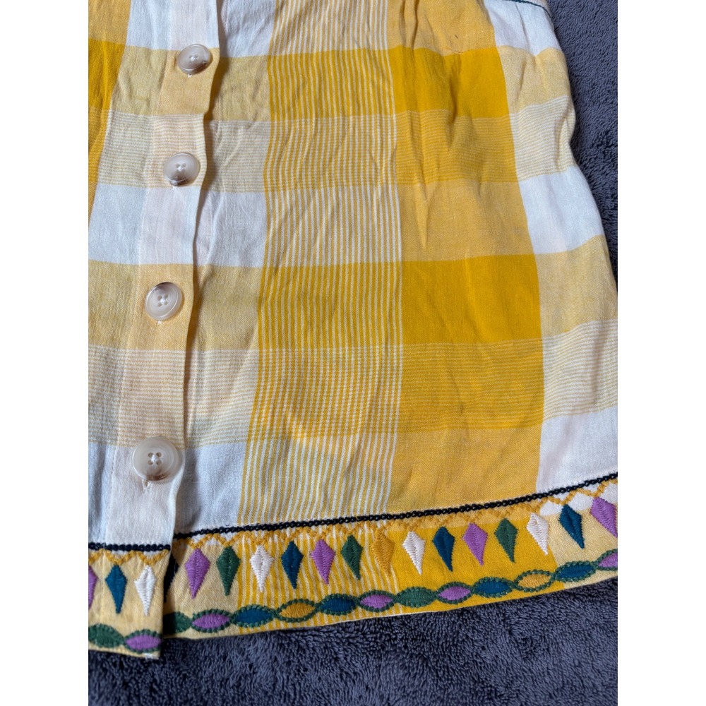 Madewell Yellow Gingham Embroidered Button Front Top Size Large Boho Cottagecore - Picture 4 of 7
